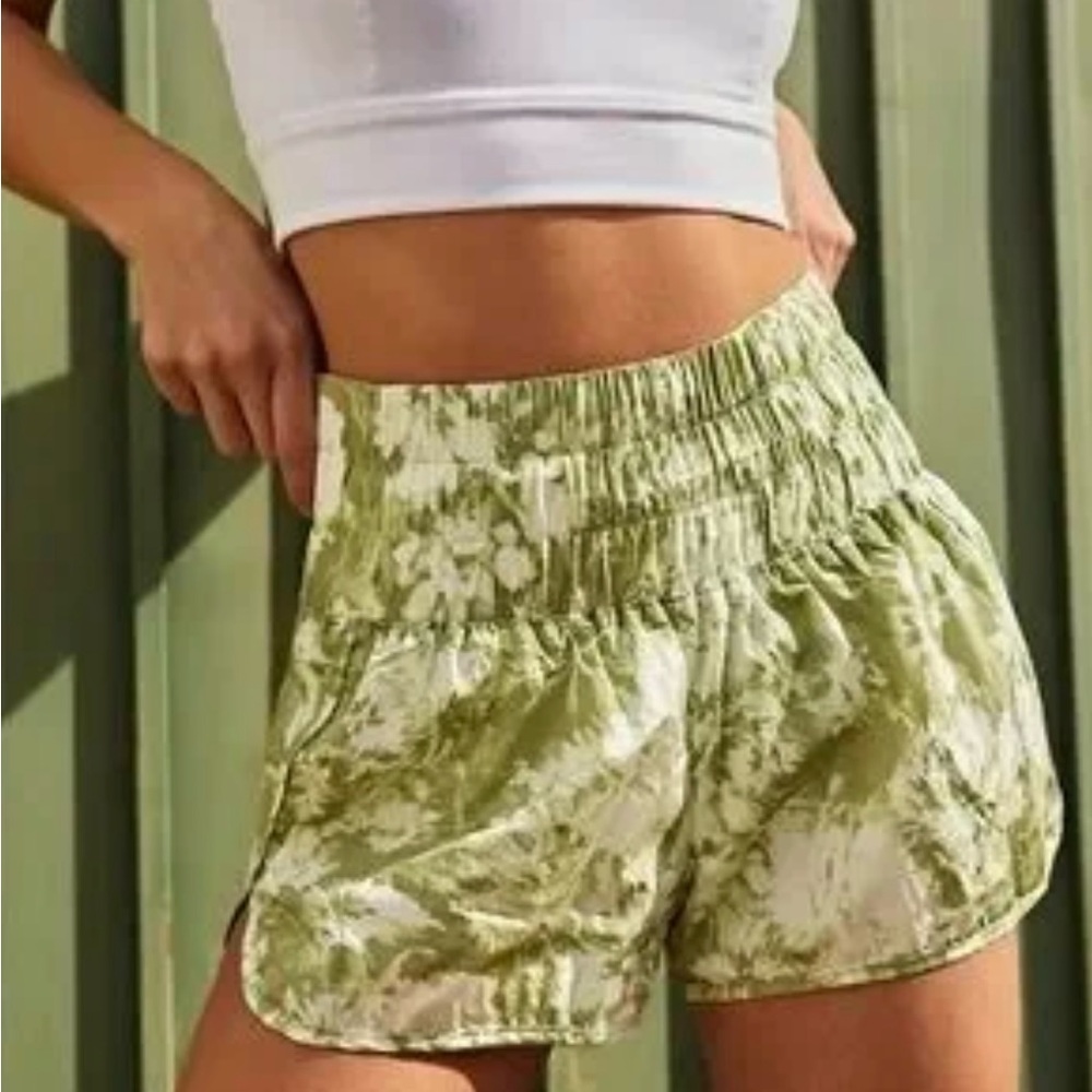 Free People FP Movement the Way Home Shorts, Green And White Print, Size Small